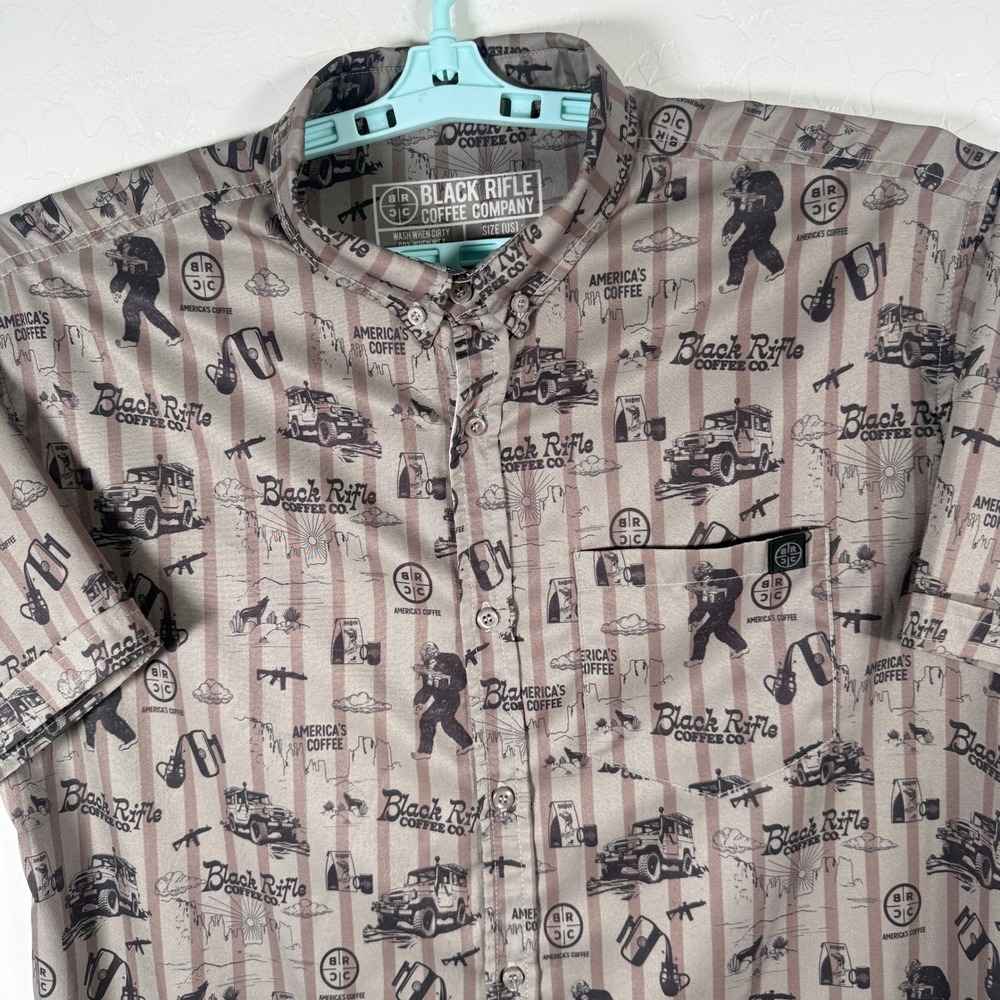 Black Rifle Coffee Company Shirt Mens XL Brown Bigfoot Sasquatch Button Up